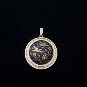 Elegant Damascene Etched Bird Pendant
